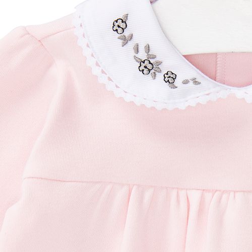 Macacão de Bebê Feminino Longo Algodão Egípcio com Bordados na Gola - ROSA