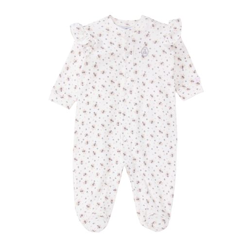 Macacão de Bebê Feminino Longo Algodão Egípcio Flores com Babados - BRANCO