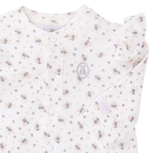 Macacão de Bebê Feminino Longo Algodão Egípcio Flores com Babados - BRANCO
