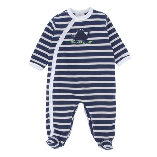 Macacão de Bebê Masculino Longo com Bordado Dinossauro - AZUL MARINHO