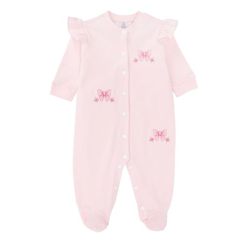Macacão de Bebê Feminino Longo Algodão Egípcio com Bordado Laço - ROSA