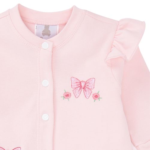 Macacão de Bebê Feminino Longo Algodão Egípcio com Bordado Laço - ROSA