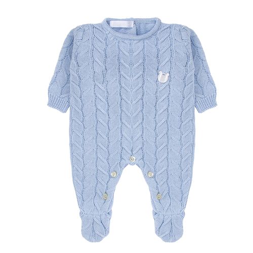 Saída de Maternidade Masculina com Manta Tricot Ponto Trança - AZUL