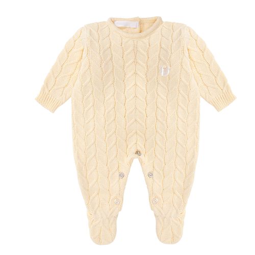 Saída de Maternidade Masculina com Manta Tricot Ponto Trança - AMARELO