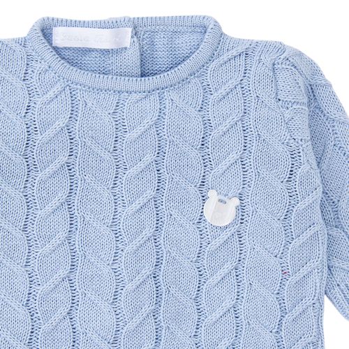 Saída de Maternidade Masculina com Manta Tricot Ponto Trança - AZUL