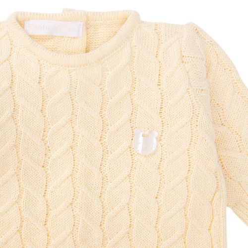 Saída de Maternidade Masculina com Manta Tricot Ponto Trança - AMARELO