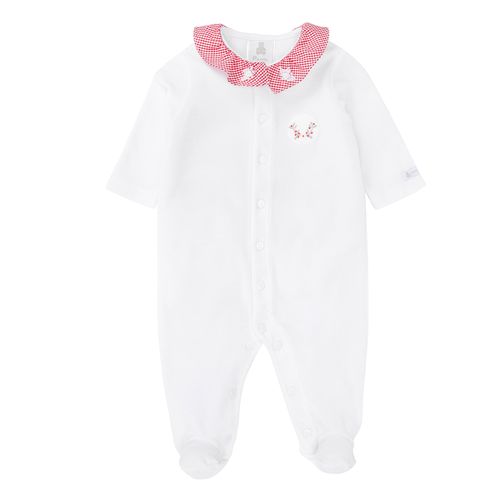 Macacão de Bebê Feminino Longo com Gola Xadrez - BRANCO