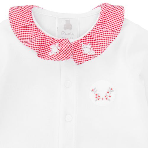 Macacão de Bebê Feminino Longo com Gola Xadrez - BRANCO
