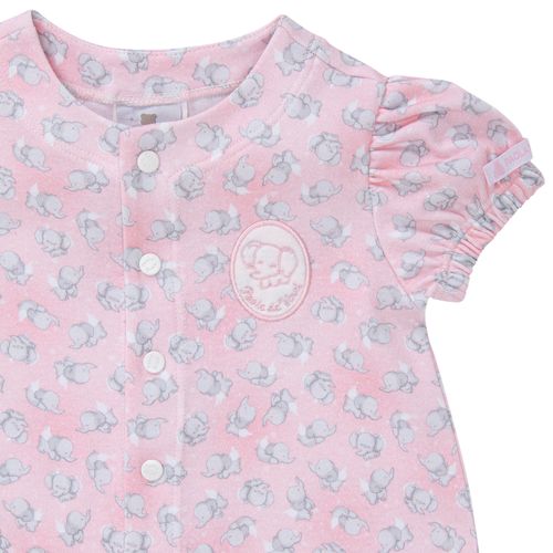Macacão de Bebê Feminino Curto Algodão Egípcio Elefante - ROSA