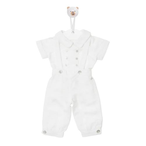 Conjunto Batizado de Bebê Masculino com Jardineira Linho - BRANCO