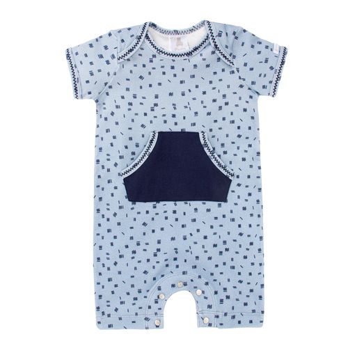 Macacão de Bebê Masculino Curto Algodão Egípcio Tracinhos - AZUL