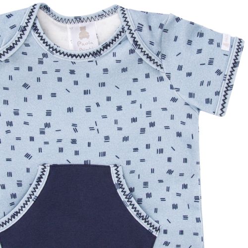 Macacão de Bebê Masculino Curto Algodão Egípcio Tracinhos - AZUL
