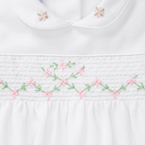 Macacão Vestido de Bebê Feminino Longo Ponto Smock - BRANCO