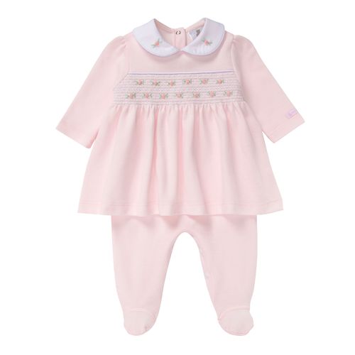 Macacão Vestido de Bebê Feminino Ponto Smock - ROSA BEBE