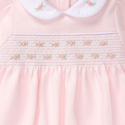 Macacão Vestido de Bebê Feminino Ponto Smock - ROSA BEBE