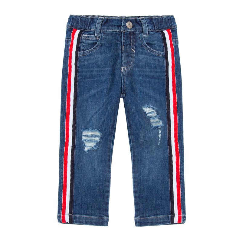 Calça jeans hot sale faixa lateral