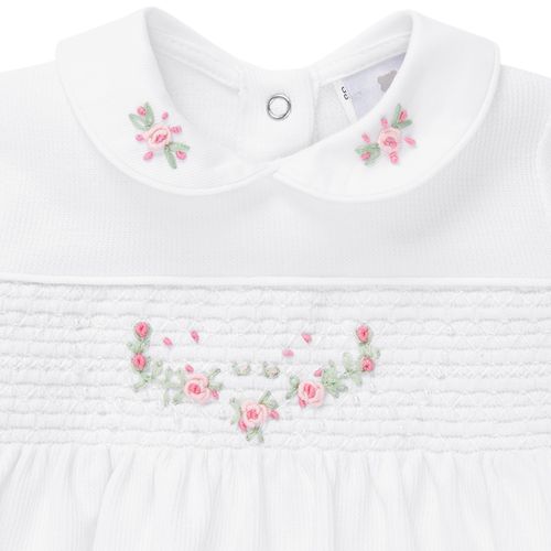 Macacão Vestido de Bebê Feminino Ponto Smock - BRANCO