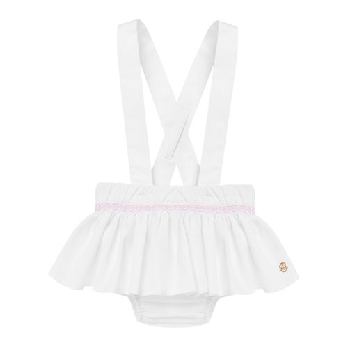 Salopete de Bebê Feminina Ponto Smock - BRANCO