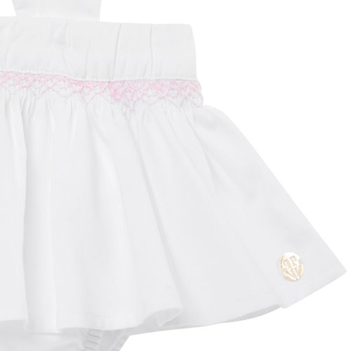 Salopete de Bebê Feminina Ponto Smock - BRANCO
