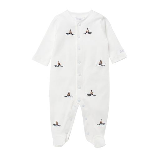 Macacão de Bebê Masculino Longo Algodão Egípcio Barcos - OFF WHITE