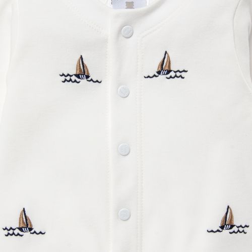 Macacão de Bebê Masculino Longo Algodão Egípcio Barcos - OFF WHITE