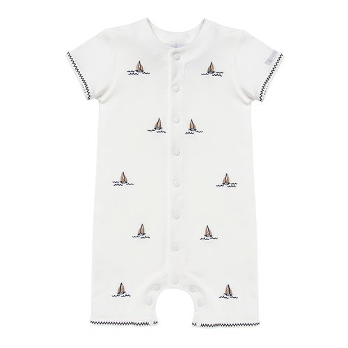 Macacão de Bebê Masculino Curto Algodão Egípcio Barcos - OFF WHITE