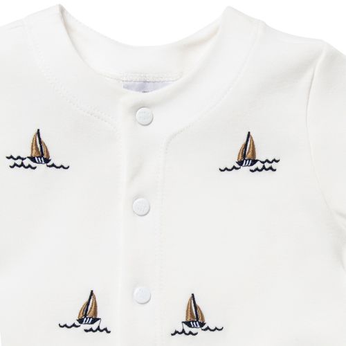 Macacão de Bebê Masculino Curto Algodão Egípcio Barcos - OFF WHITE