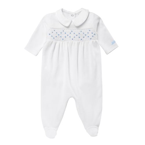 Macacão de Bebê Masculino Longo Ponto Smock - BRANCO