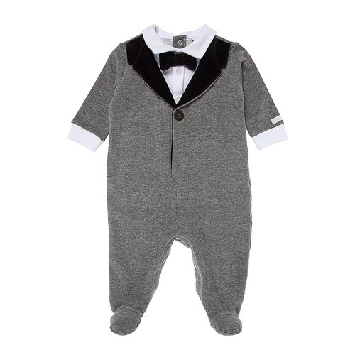 Macacão de Bebê Masculino Longo Fleece Mescla - CINZA