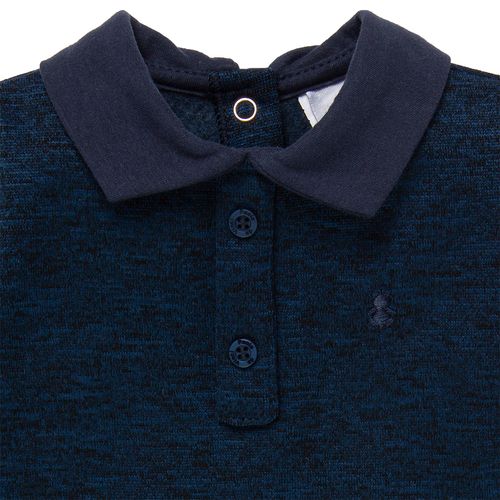 Macacão Polo de Bebê Masculino Longo Fleece - AZUL MARINHO
