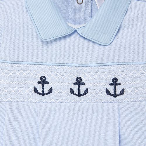 Macacão de Bebê Masculino Curto Ponto Smock Âncora - AZUL BEBE
