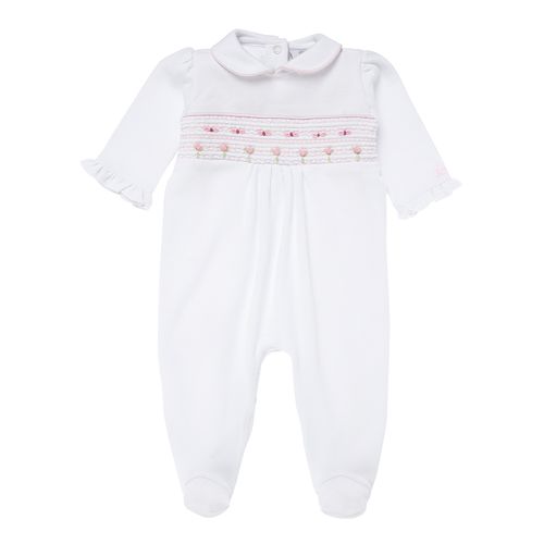 Macacão de Bebê Feminino Ponto Smock - BRANCO