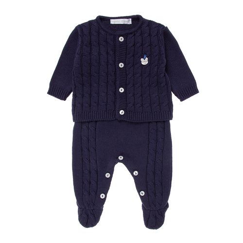 Saída de Maternidade Masculina Tricot Casaco e Jardineira - AZUL MARINHO
