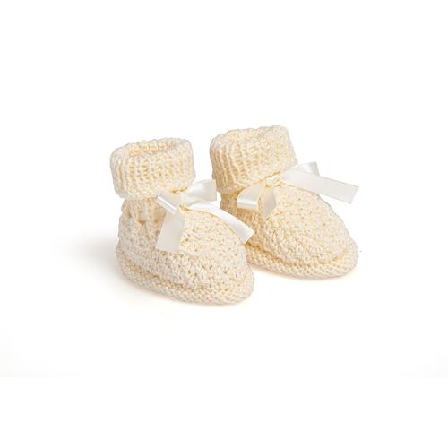 Sapatinho de Tricot Unissex com Laço de Cetim - AMARELO