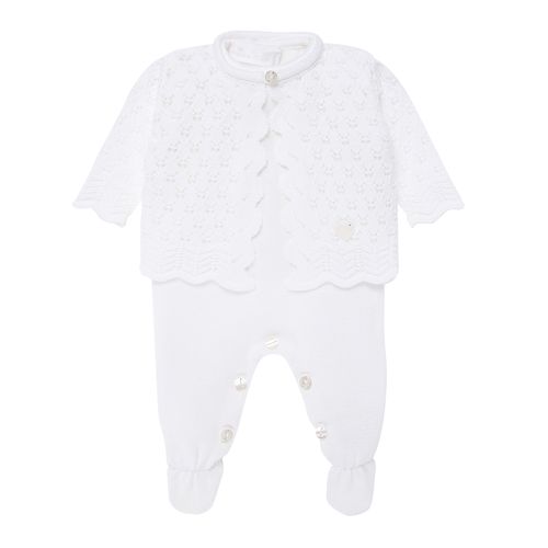 Saída de Maternidade Feminina com Manta Tricot Zig Zag - BRANCO