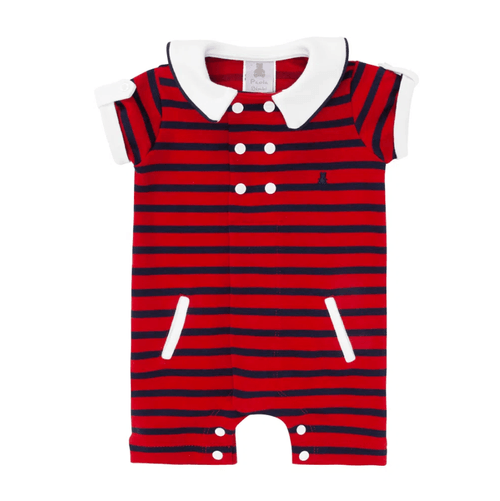 Macacão de Bebê Masculino Curto Gola Urso - VERMELHO