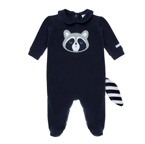 Macacão de Bebê Masculino Longo Bordado Guaxinim - AZUL MARINHO