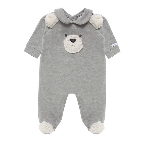Macacão de Bebê Masculino Longo Fleece Urso - CINZA