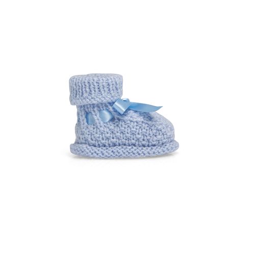 Sapatinho de Tricot Unissex com Laço de Cetim - AZUL