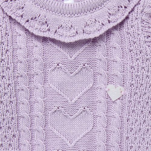 Saída de Maternidade Feminina com Manta Tricot Coração - LILAS