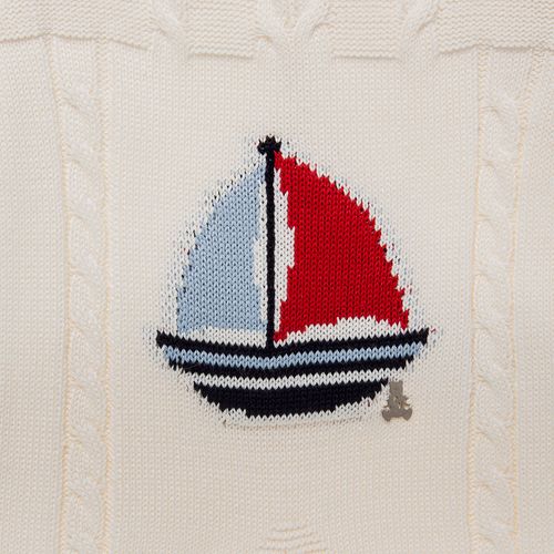 Saída de Maternidade Masculina Polo Bordado Barco - OFF WHITE