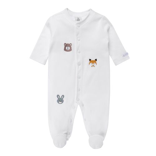 Macacão de Bebê Unissex Longo Algodão Egípcio Bichos - BRANCO