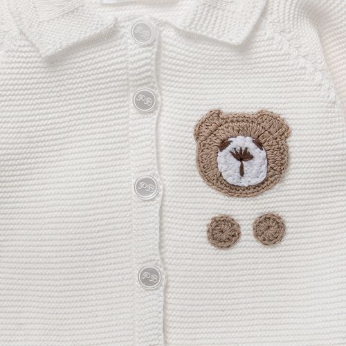 Saída de Maternidade Masculina Crochet com Gorro - OFF WHITE
