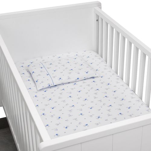 Lençol de Berço Algodão Egípcio Coelhos - AZUL BEBE