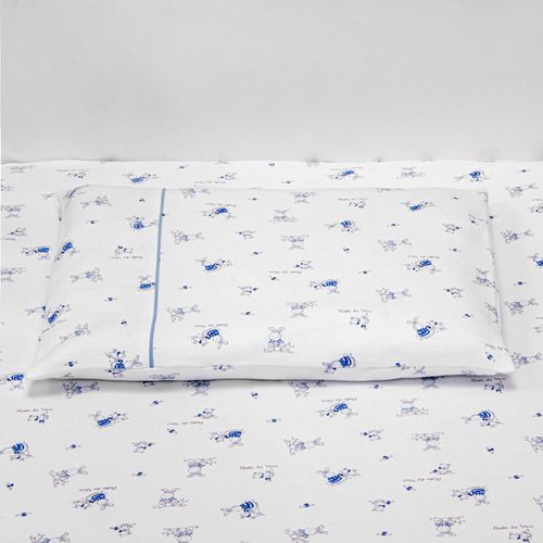 Lençol de Berço Algodão Egípcio Coelhos - AZUL BEBE