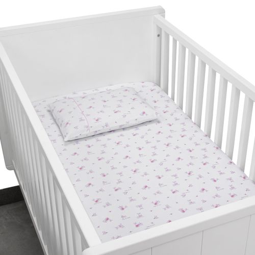 Lençol de Berço Algodão Egípcio Coelhos - ROSA BEBE
