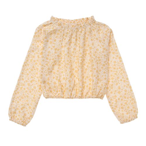 Bata Cropped Infantil Feminina Manga Longa Mini Floral Viscose - AMARELO