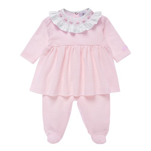 Macacão Vestido de Bebê Feminino Longo Ponto Smock - ROSA