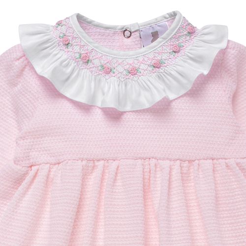 Macacão Vestido de Bebê Feminino Longo Ponto Smock - ROSA