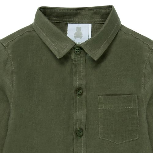 Camisa de Bebê Masculina Manga Longa Puro Linho - VERDE